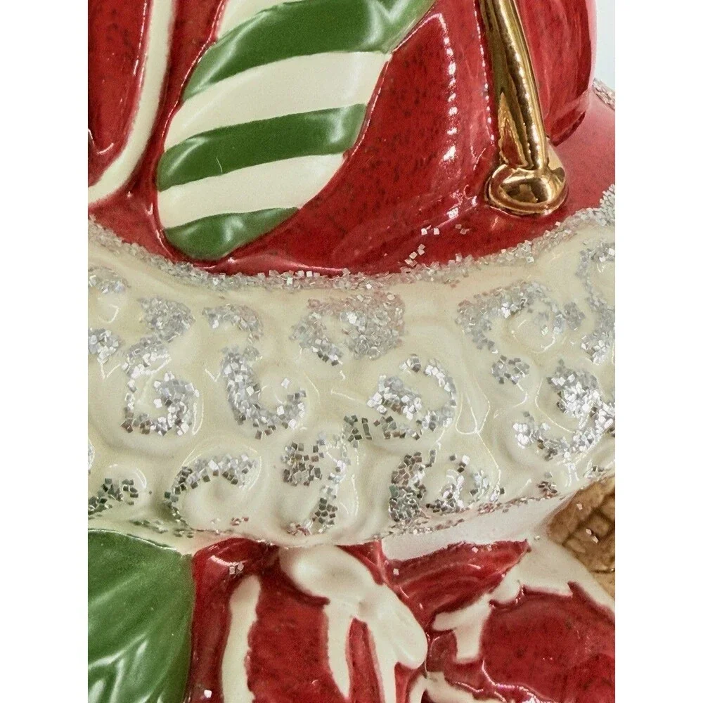 Vtg Atlantic Mold Large Mrs Claus Knit Ceramic Glitter Plastic eyes Christmas